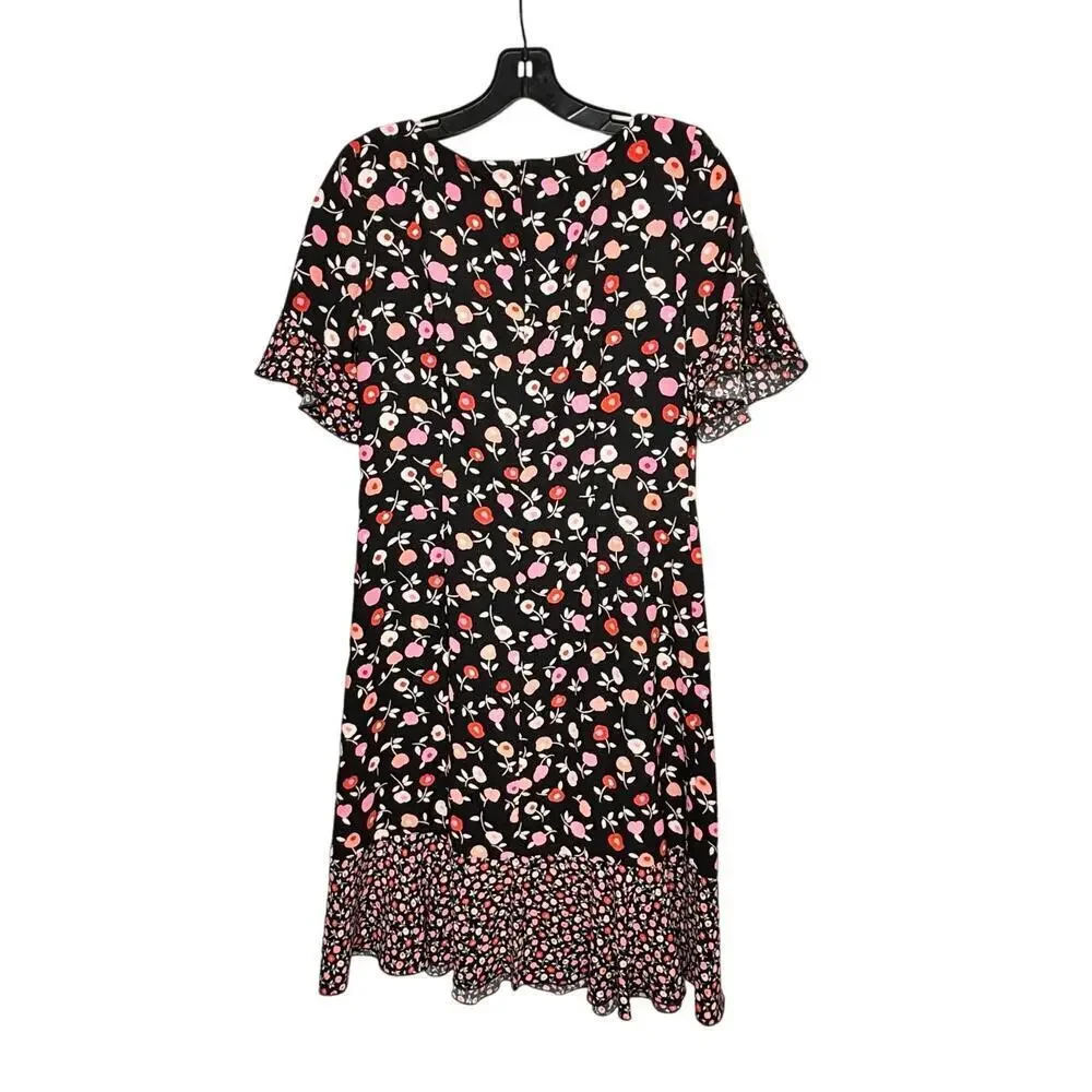 Talbots Short Ruffle Sleeve Girly Feminine Floral Jewel Neck Shift Dress Size 4
